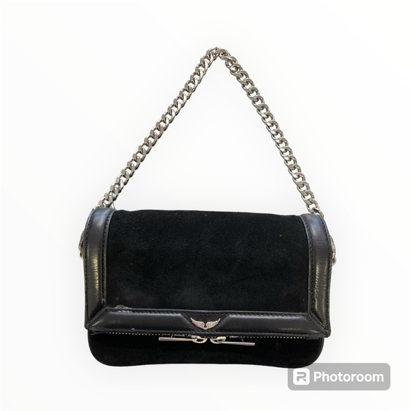 ZADIG & VOLTAIRE Rock Nano Suede Clutch - Black w Silver Hardware - Picture 1 of 10